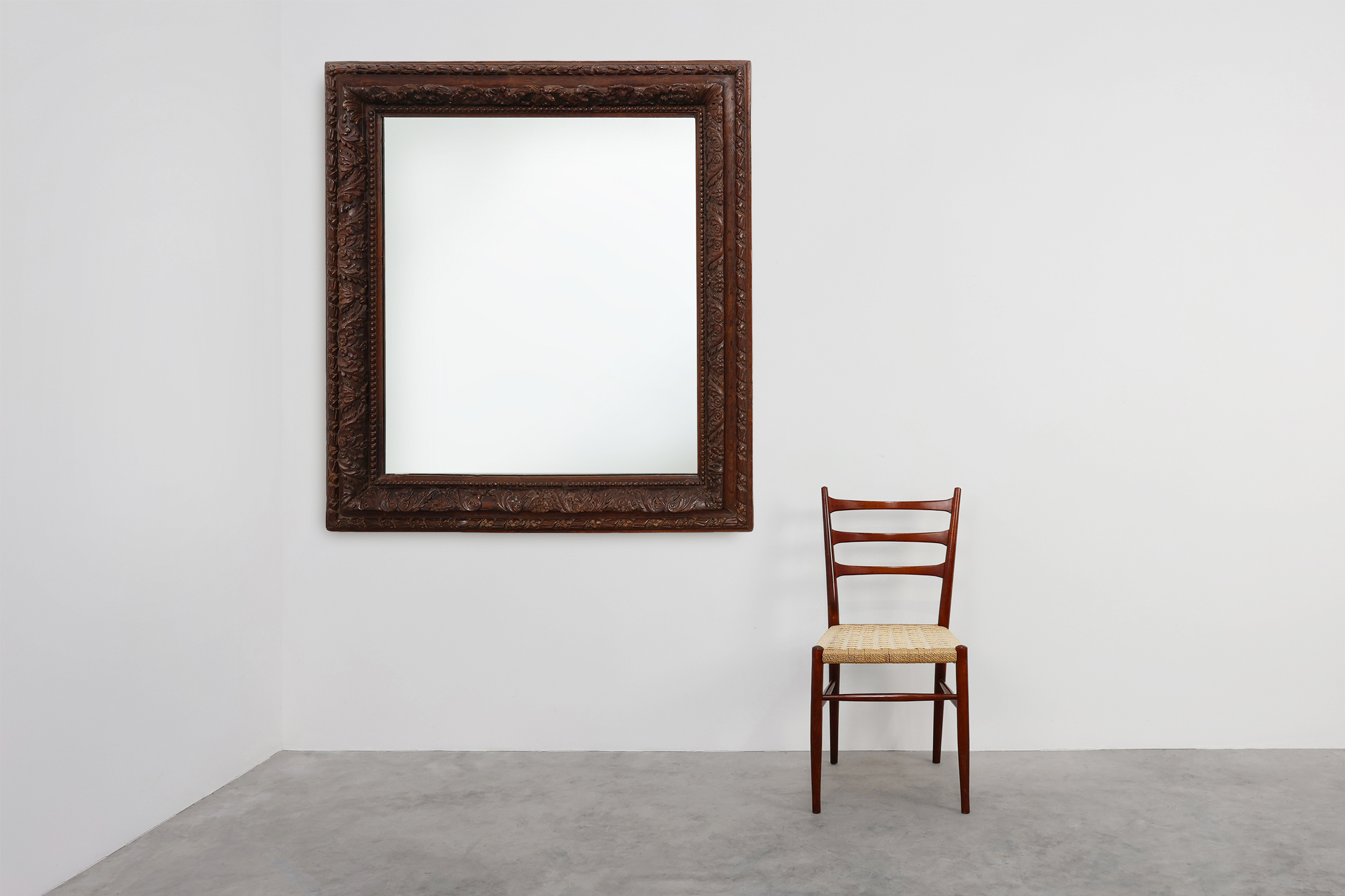 Large Antique French Carved Oak Mirror, Late 19th Century thumbnail